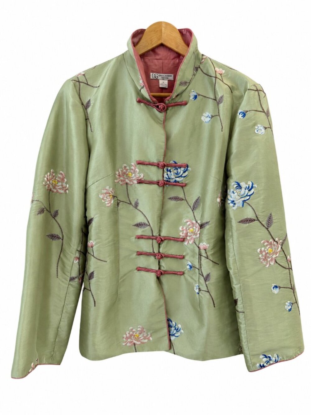 Grace Chuang New York Silk Embroidered Mandarin Collar Frog Closure Jacket L